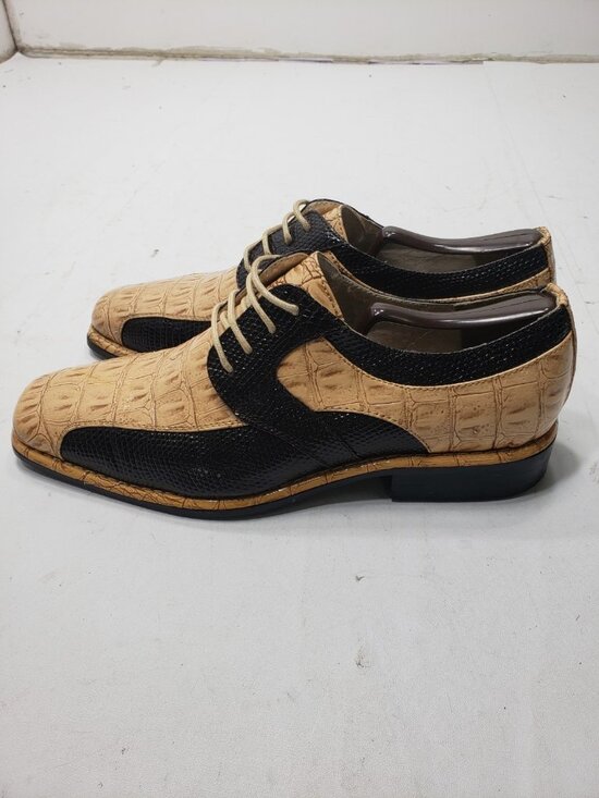 Viotti 1213-008 Mens Dress Shoes Size 8.5 Beige Black Croc Print Lace Up